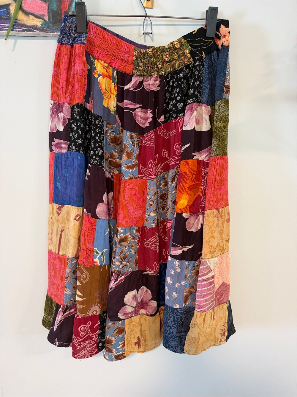 Bohemian Patchwork Midi Skirt - Multicolor